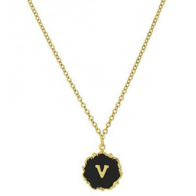 Necklace Gold-Dipped Black Enamel Initial V.JPG